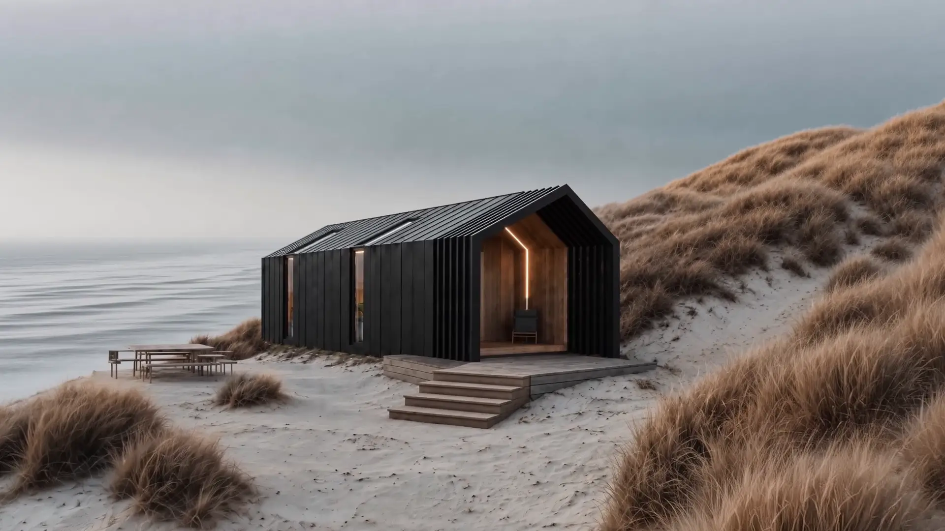 ANNA, ein schwarzes Tiny House in den Dünen am Meer