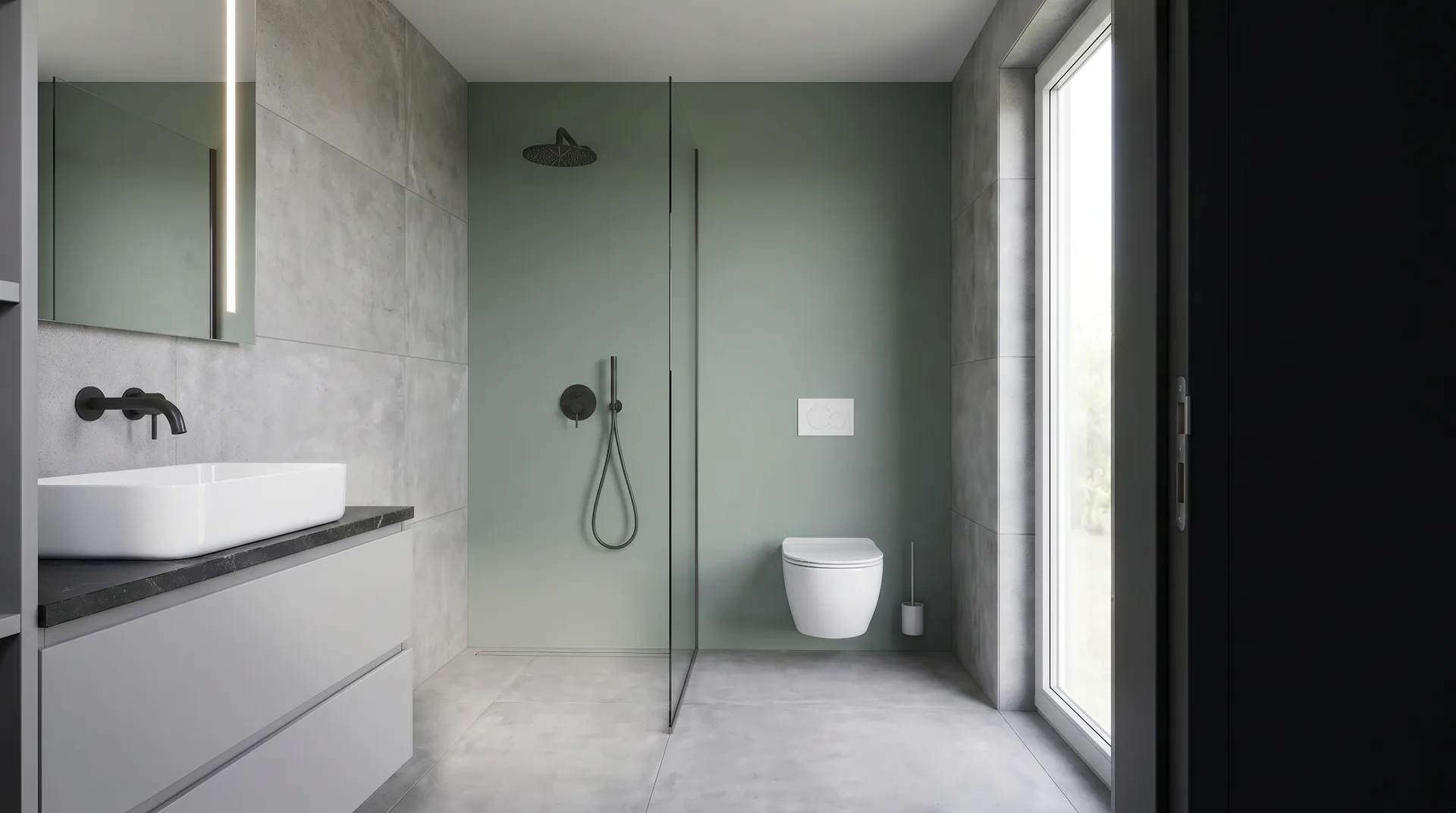 Bad von ANNA mit Regendusche und Betonoptik